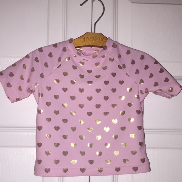 Floatimini Infant Girls Rash Guard Swim Suit 12 Months Pink with Gold Hearts - Picture 7 of 14